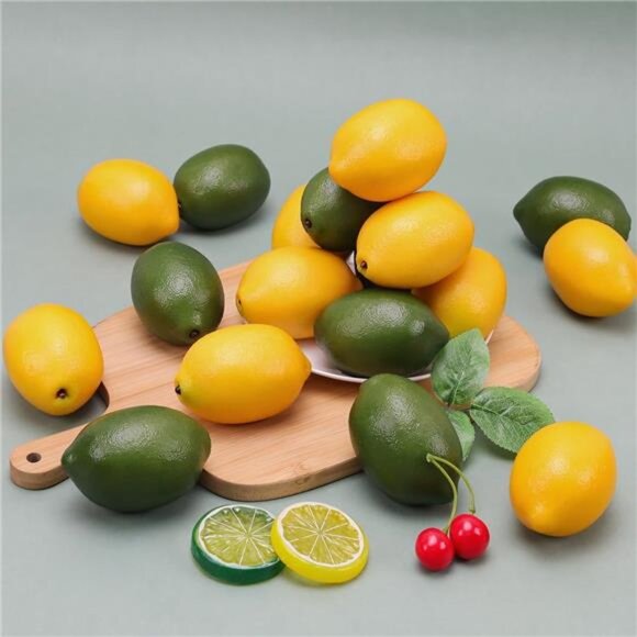 12pcs Yellow &Green Artificial Lifelike Simulation Lemon Fake Fruit Home Kitchen - Picture 6 of 7